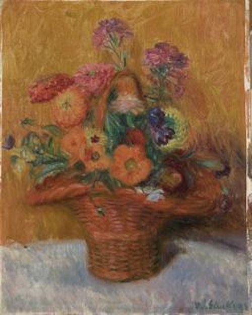 Red Basket of Zinnias