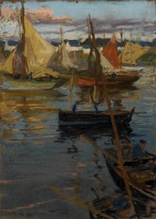 Charles Fromuth — An Evening Glow with a Rose Trail in the Shadow (Boats Concarneau)