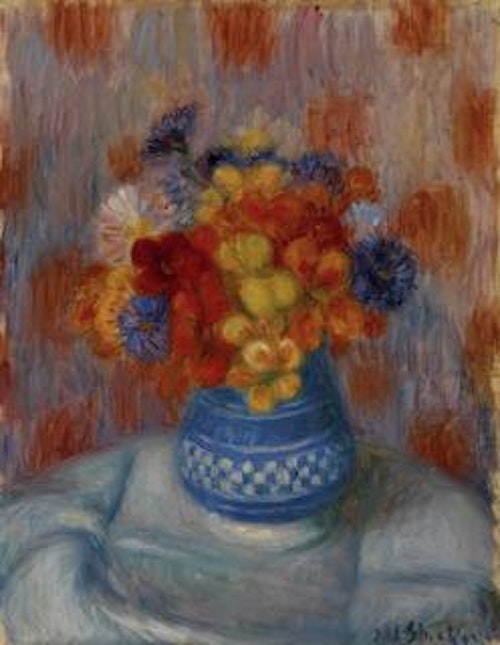 Flowers in Blue and White Checkered Vase