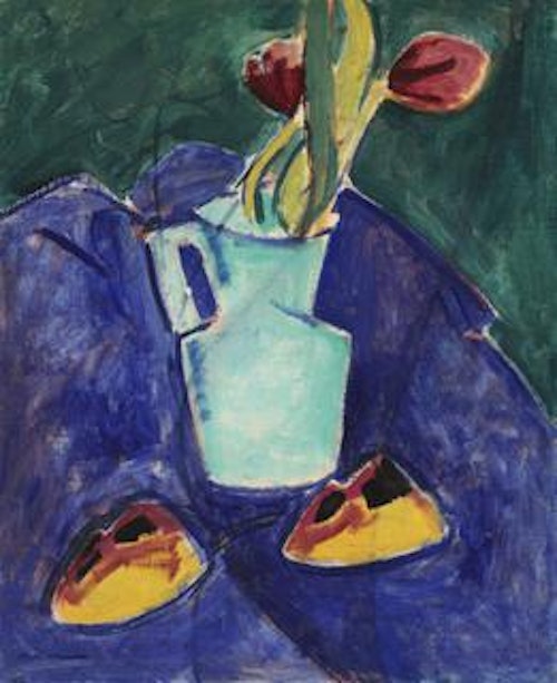 Tulips in a Green Vase