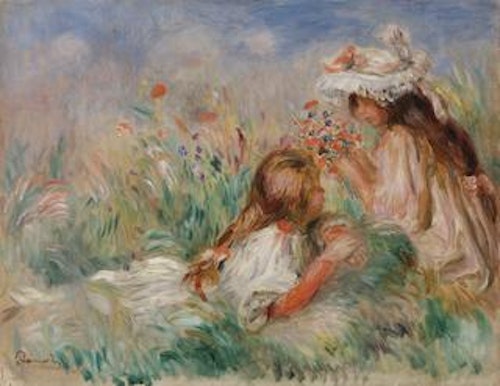 Pierre-Auguste Renoir — Girls in the Grass Arranging a Bouquet (Fillette couchée sur l'herbe et jeune fille arrangeant un bouquet)