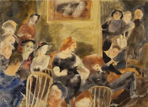 Interior with Group of People around Red-Headed Woman