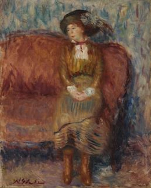 William Glackens — Woman Seated on Red Sofa