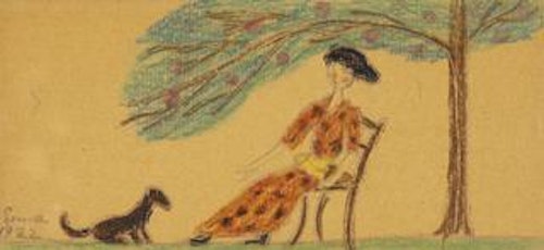 Woman and Dog Under Tree