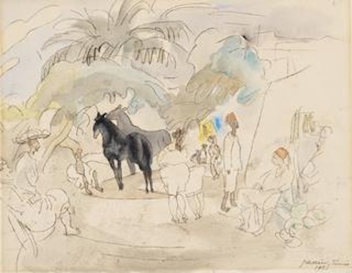 Figures and Two Horses in Landscape