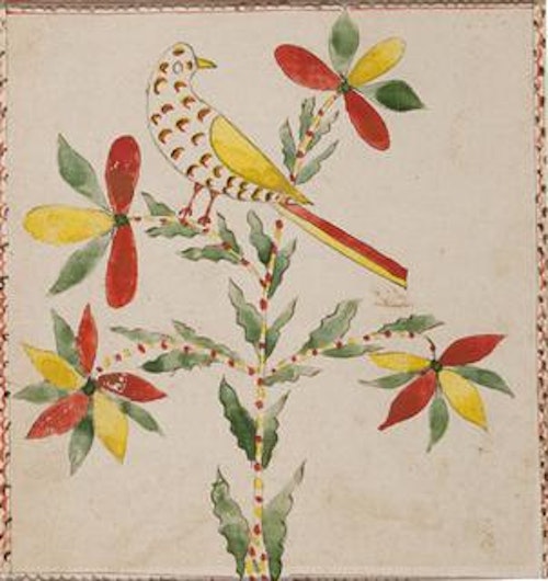 Tiny Yellow and Red Bird on Flowering Twig