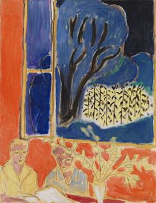 Two Young Girls in a Coral Interior, Blue Garden (Deux fillettes, fond corail, jardin bleu)