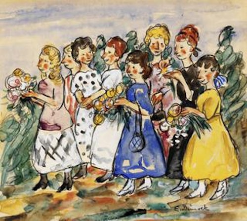 Country Girls Carrying Flowers