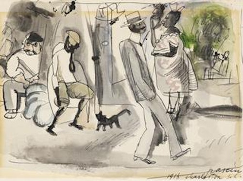 Figures and Cat in Park
